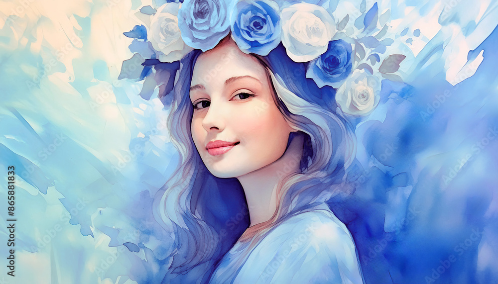 Portrait of Mother Mary with roses Portrait of Mother Mary with roses