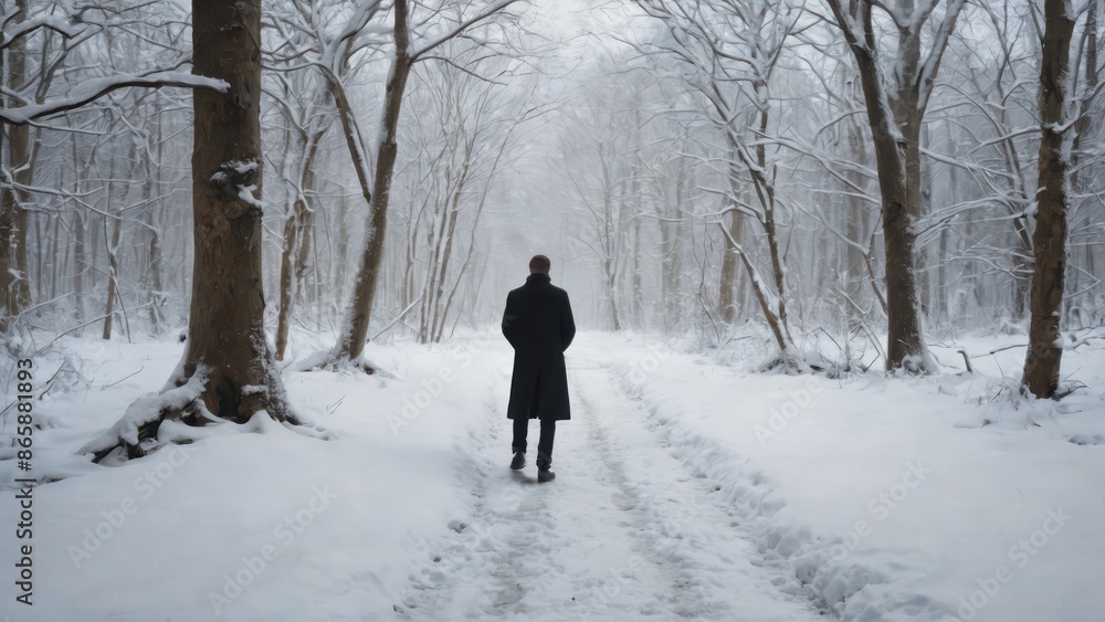 Man Walking in a Snowy Forest. Man Walking in a Snowy Forest.