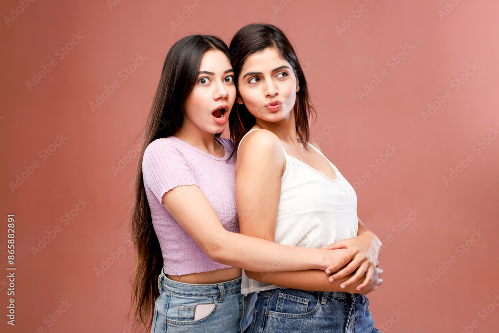 Two Best-Looking Females Are Standing And Hugging Each Other Two Best-Looking Females Are Standing And Hugging Each Other