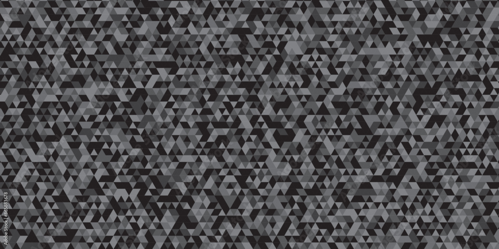 Abstract geometric black and gray background seamless mosaic and low polygon triangle texture wallpaper. Triangle shape retro wall grid pattern geometric ornament tile vector square element. Abstract geometric black and gray background seamless mosaic and low polygon triangle texture wallpaper. Triangle shape retro wall grid pattern geometric ornament tile vector square element.
