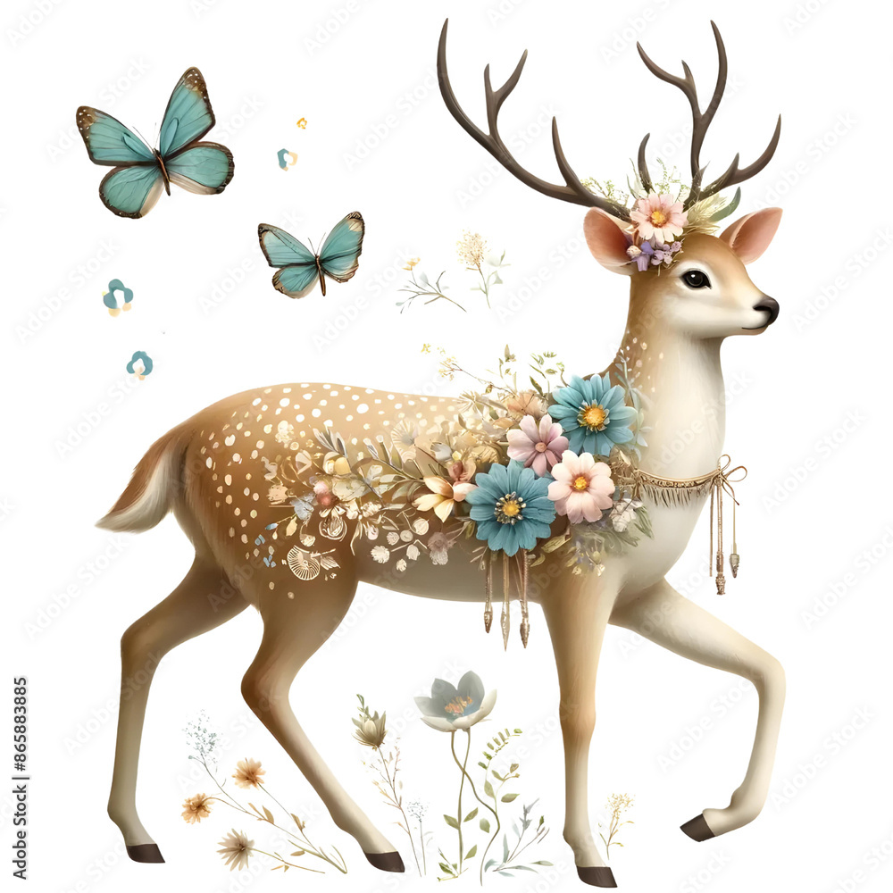 3d deer with flowers 3d deer with flowers