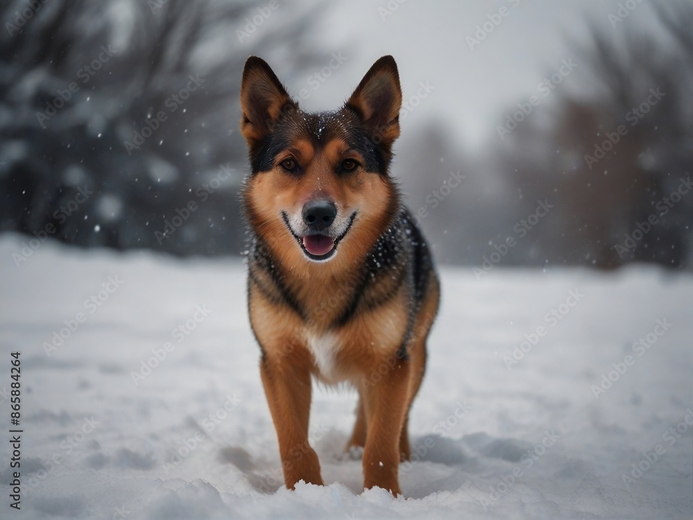 dog in snow forest dog in snow forest