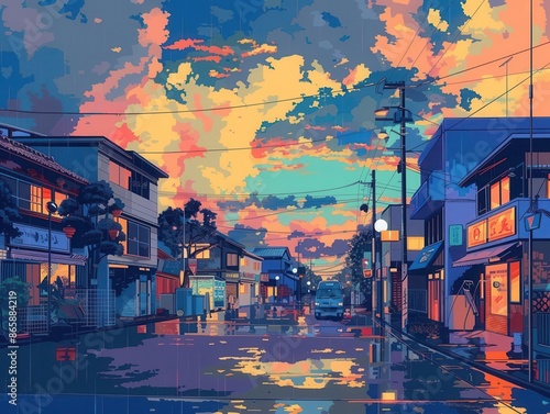 24 Pixel environments flat design side view digital anime theme cartoon drawing Triadic Color Scheme photo