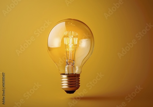 A Single Light Bulb Against A Yellow Background