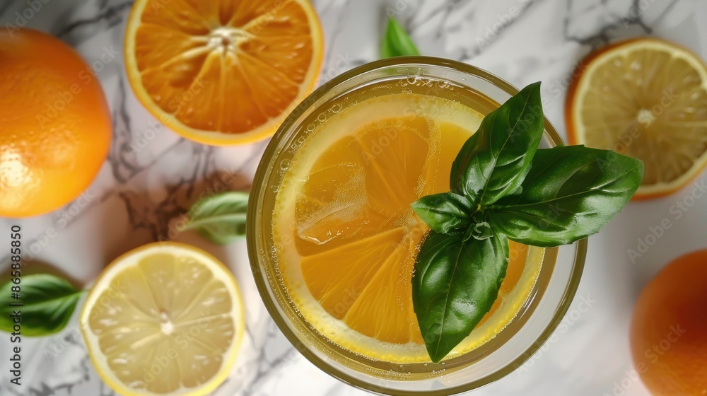 Lemon and orange basil infused citrus drink Lemon and orange basil infused citrus drink