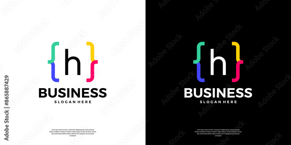 Colorful coding logo icon. Letter H logo with modern code programing symbol logo design. Colorful coding logo icon. Letter H logo with modern code programing symbol logo design.