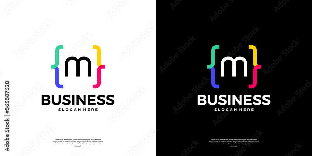 Colorful coding logo icon. Letter M logo with modern code programing symbol logo design. Colorful coding logo icon. Letter M logo with modern code programing symbol logo design.