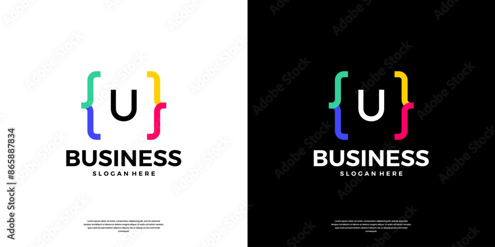 Colorful coding logo icon. Letter U logo with modern code programing symbol logo design. Colorful coding logo icon. Letter U logo with modern code programing symbol logo design.