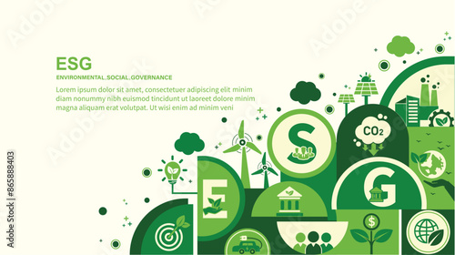 ESG concept icon for business and organization, Environment, Social, Governance and sustainability development concept. vector illustration, Infographic.
