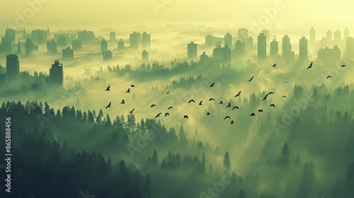 A City Drowned in Mist and Birds photo