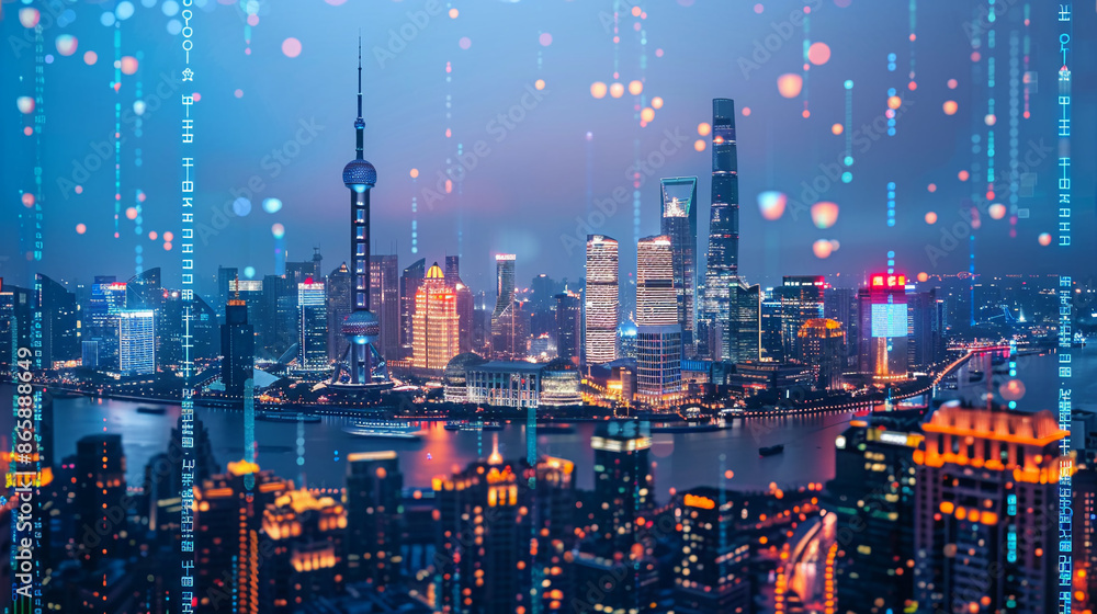 Fototapeta premium Chinese AI algorithms powering global financial services.