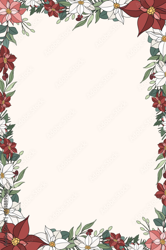 Hand Drawn Christmas Flower Frame Background Hand Drawn Christmas Flower Frame Background