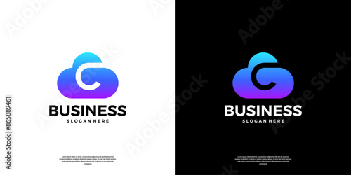 Abstract cloud tech logo design. Modern letter C in the cloud database server logo.