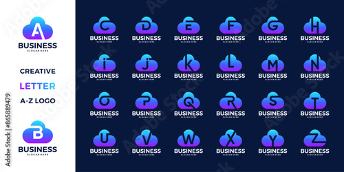 Cloud tech icon with alphabet logo collection. Modern database server computing logo design.
