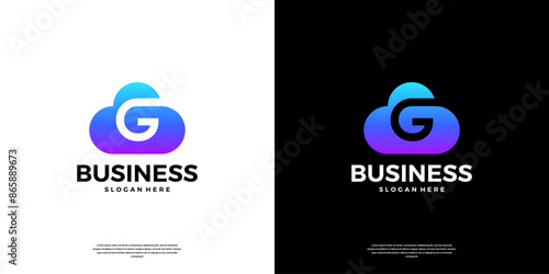 Abstract cloud tech logo design. Modern letter G in the cloud database server logo.