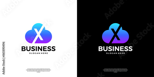 Abstract cloud tech logo design. Modern letter X in the cloud database server logo.