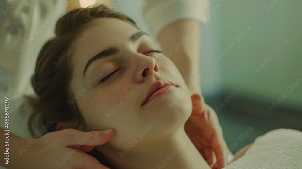 Beautiful young woman receives a massage at a spa salon, happy and relaxed, advertising image Beautiful young woman receives a massage at a spa salon, happy and relaxed, advertising image