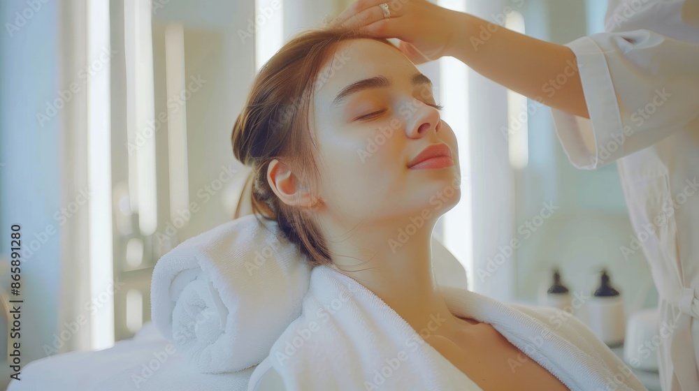 Beautiful young woman receives a massage at a spa salon, happy and relaxed, advertising image Beautiful young woman receives a massage at a spa salon, happy and relaxed, advertising image