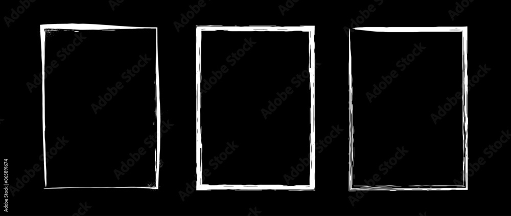 Grunge rectangle frame set. Different paint brushed border collection. Chalk or ink rectangular jagged stroke for design template, banner, poster, flyer, brochure, cover. Vector A4 carde Grunge rectangle frame set. Different paint brushed border collection. Chalk or ink rectangular jagged stroke for design template, banner, poster, flyer, brochure, cover. Vector A4 carde