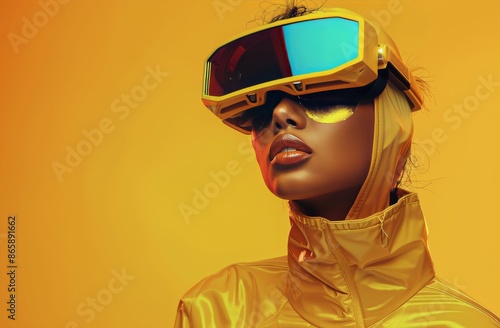 Woman Wearing Yellow Helmet and Jacket Against Yellow Background