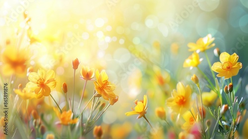 kerria flowers close up, spring time on a sunny day