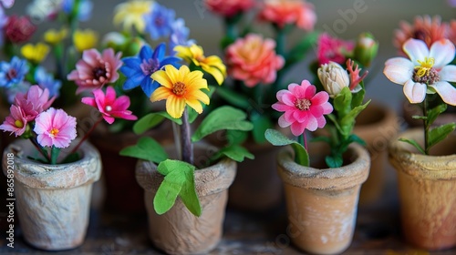 Wallpaper Mural Homemade flowers in small close up pots Torontodigital.ca