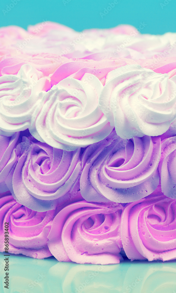 Festive Ombre pink rose cream cake. Vertical banner Festive Ombre pink rose cream cake. Vertical banner