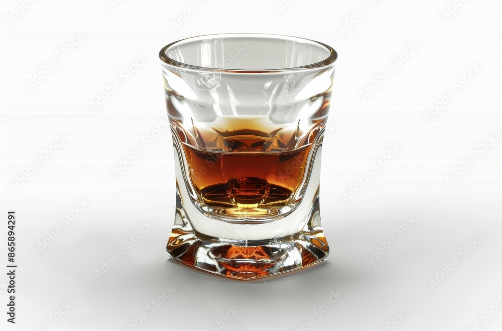 Single Glass of Amber Liquid on White Background Single Glass of Amber Liquid on White Background
