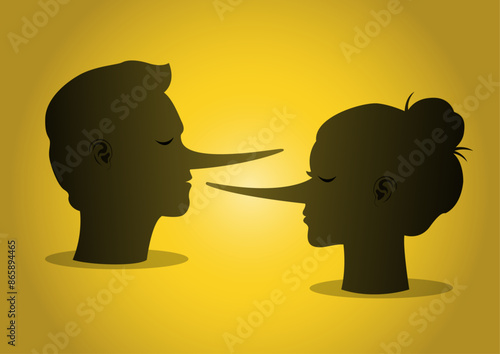A liar man and woman with long noses