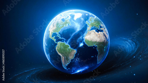 Wallpaper Mural Transparent globe of Earth planet from blue glowing particulars on blue background Torontodigital.ca