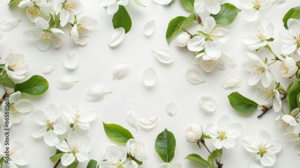 Fototapeta premium White background with apple blossoms