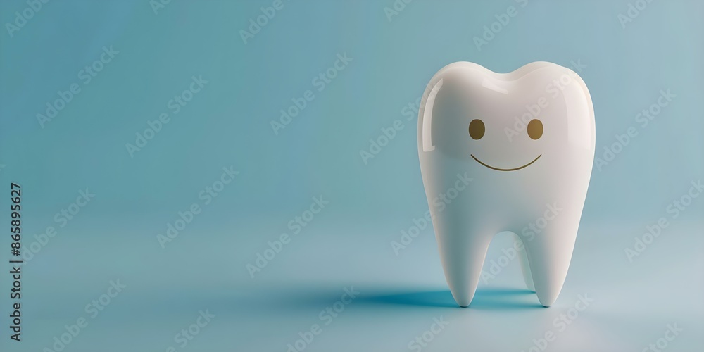 Cartoon tooth character in 3D on blue background promoting dental health. Concept Dental Health, Tooth Character, Cartoon, 3D, Blue Background Cartoon tooth character in 3D on blue background promoting dental health. Concept Dental Health, Tooth Character, Cartoon, 3D, Blue Background