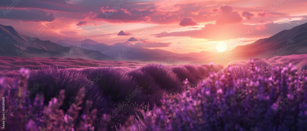 Sunset Over Lavender Fields Sunset Over Lavender Fields