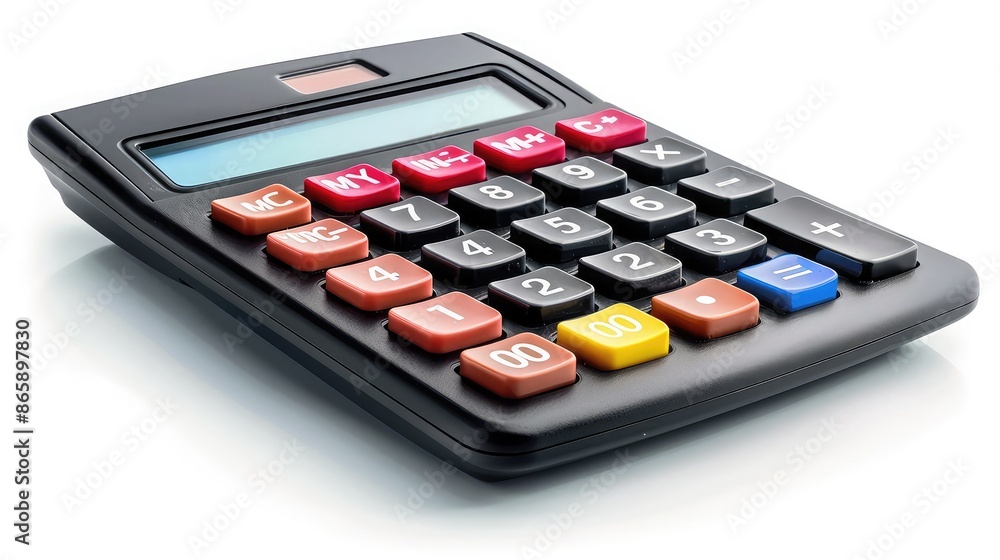 High-quality image of a desktop calculator with large buttons, on a white background High-quality image of a desktop calculator with large buttons, on a white background