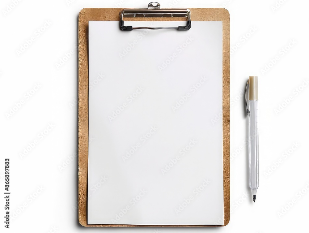 High-quality image of a clipboard with a blank sheet of paper, set on a white background High-quality image of a clipboard with a blank sheet of paper, set on a white background