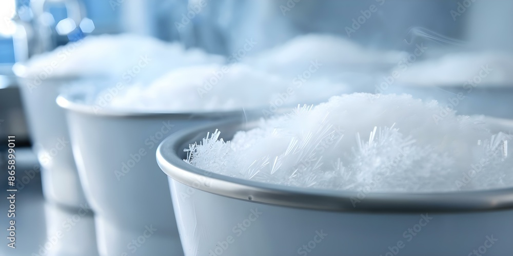Closeup photo of liquid nitrogen bank with suspended cells and frost patterns. Concept Liquid nitrogen, Cryopreservation, Cell preservation, Frost patterns, Closeup photography Closeup photo of liquid nitrogen bank with suspended cells and frost patterns. Concept Liquid nitrogen, Cryopreservation, Cell preservation, Frost patterns, Closeup photography