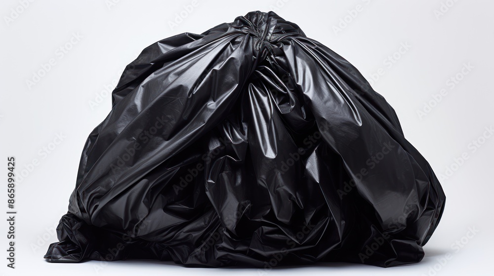 Black garbage bag on white background Black garbage bag on white background