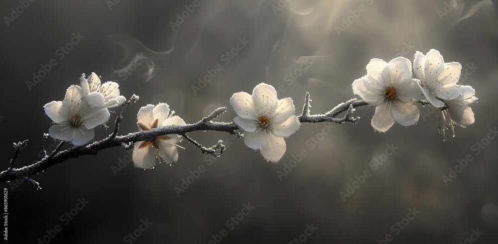 Elegant White Blossoms - Macro Photography with Dew