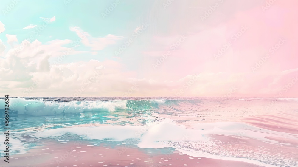 Obraz premium Realistic Sea Beach Background in Watercolor Style Pink