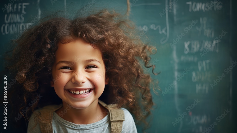 a happy smiling little girl, chalkboard face a happy smiling little girl, chalkboard face