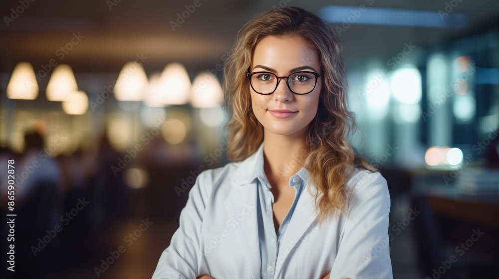 Fototapeta premium Portrait of a young female doctor, fresh skin, 
