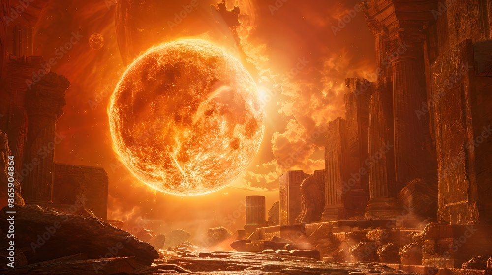 Enchanting Celestial Orb Radiating Cosmic Luminance in Romanticized Isolated Ruins Enchanting Celestial Orb Radiating Cosmic Luminance in Romanticized Isolated Ruins