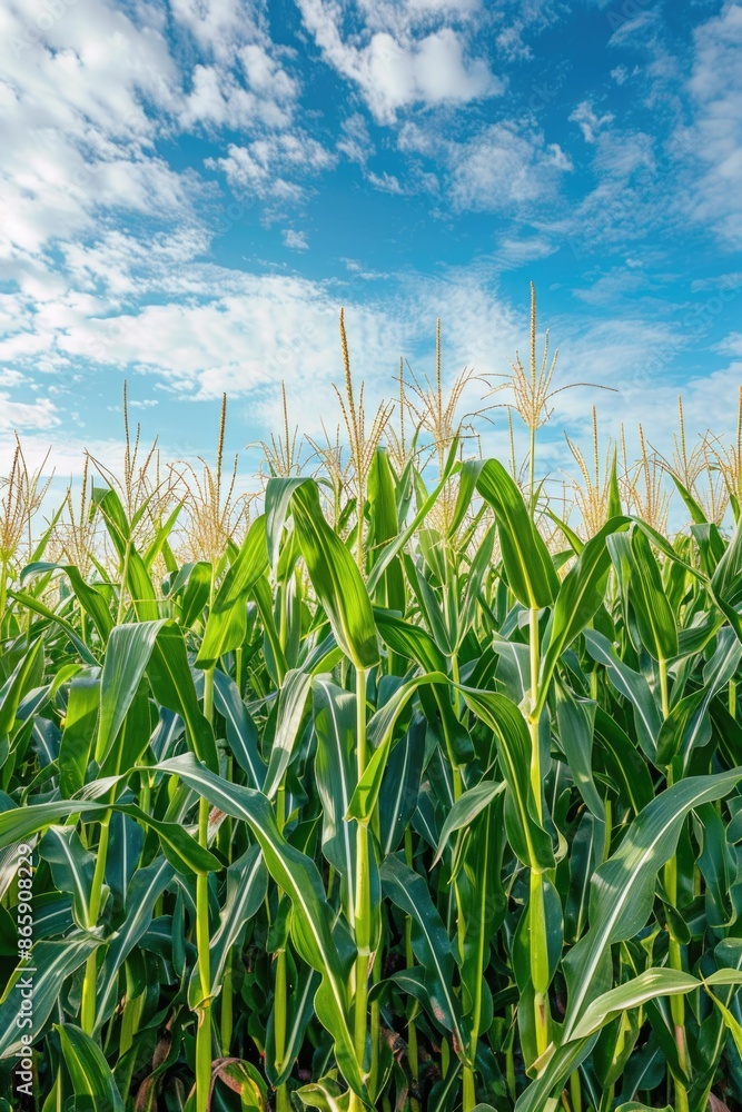 Field of corn under blue sky Field of corn under blue sky
