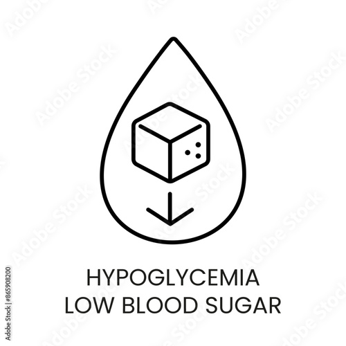 Hypoglycemia Low blood sugar, symptom in diabetes vector line icon with editable stroke