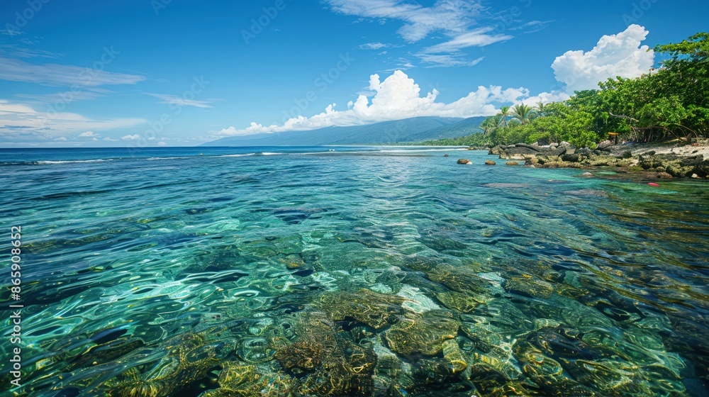 Ocean view with clear water and visible marine life Ocean view with clear water and visible marine life