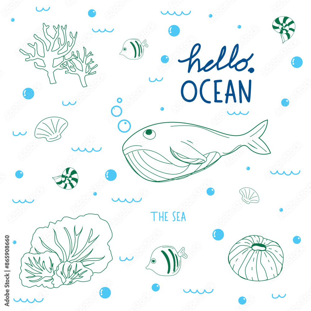 Doodle Marine Life Illustration for Kids. Doodle Marine Life Illustration for Kids.