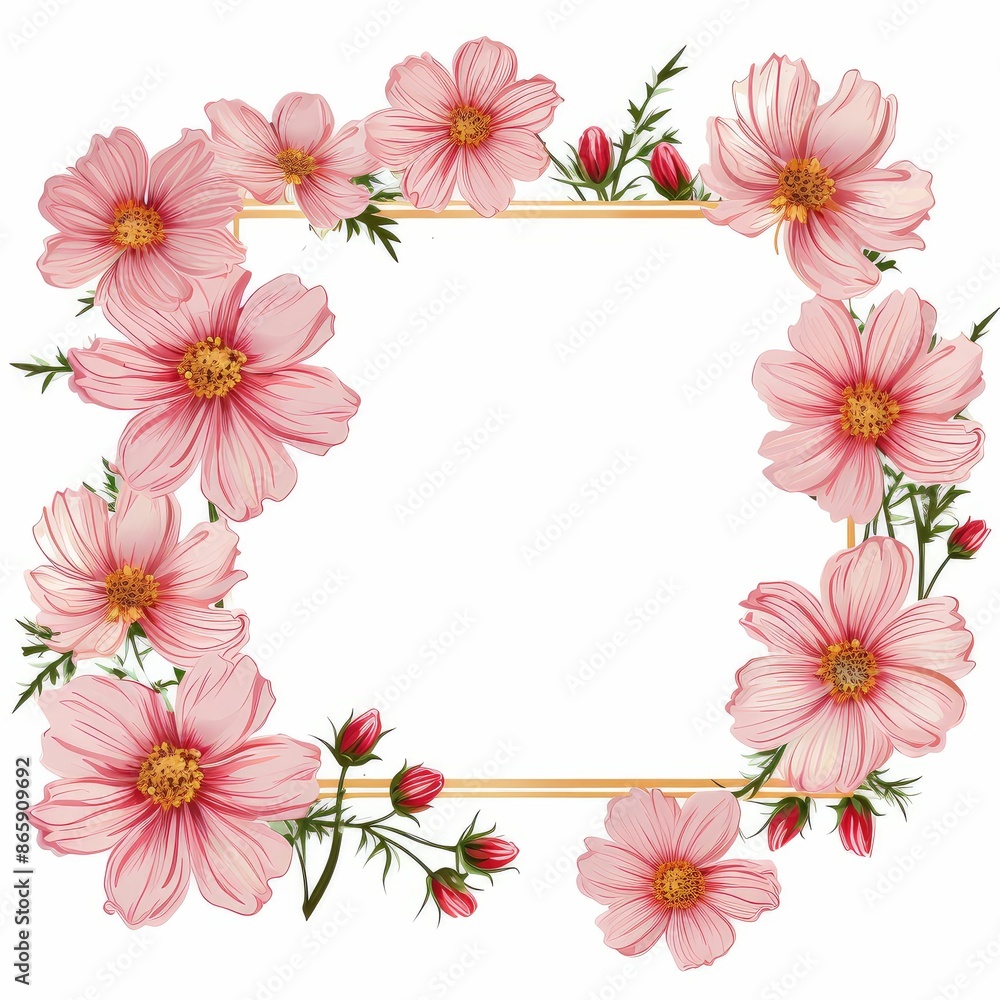 cosmos flower theme. blank label clipart with space for adding text or a message. white background. cosmos flower theme. blank label clipart with space for adding text or a message. white background.