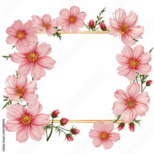 cosmos flower theme. blank label clipart with space for adding text or a message. white background. 
