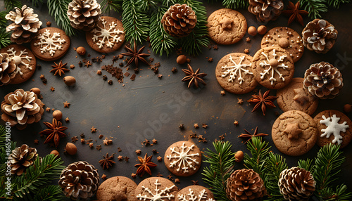 Weihnachtlicher Hintergrund mit Plätzchen und Gebäck, made by Ai