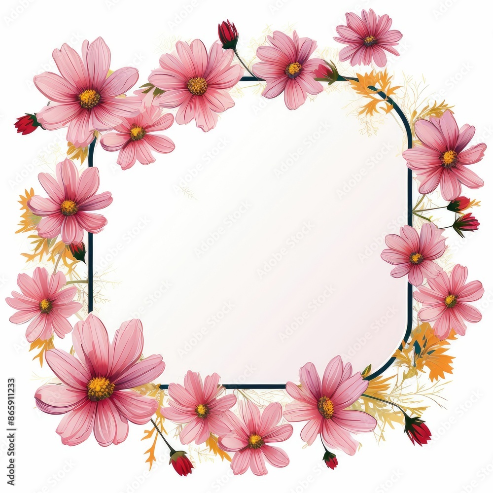 cosmos flower theme. blank label clipart with space for adding text or a message. white background. cosmos flower theme. blank label clipart with space for adding text or a message. white background.